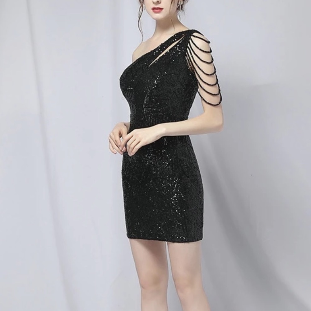 NWT One Shoulder Sequins Mini Dress - Picture 9 of 9